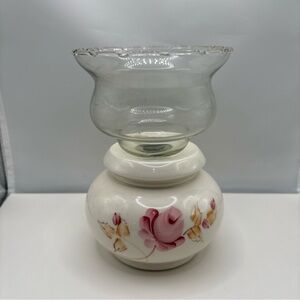 Home Interior Pink Rose Ceramic Candle Holder With Etched Glass Votive Cup  3B